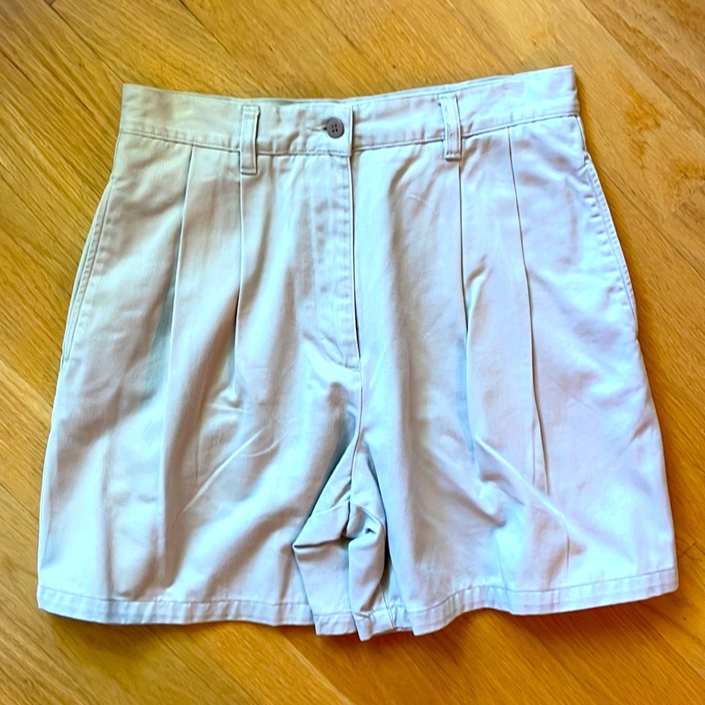 Ann Taylor high waist pleated khaki chino shorts 4 pockets tan beige Sz 8 vtg